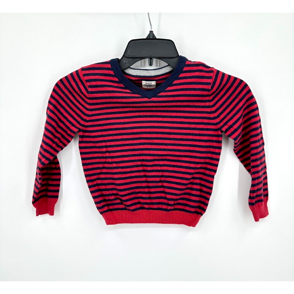 Mini Boden Sweater Kids 3-4Y Cotton Cashmere‎ Blue Red Stripes School Church
